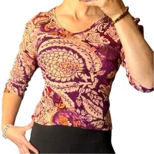 Y2K Paisley Fairycore Rhinestone Top – Boho Embellished 3/4 Sleeve Tee